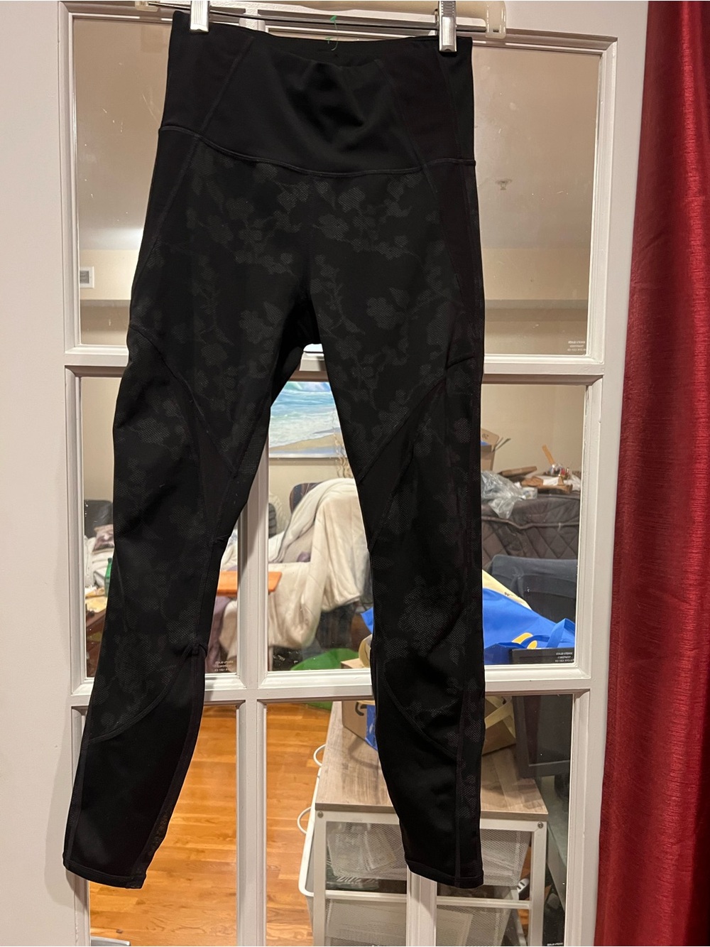 Athleta Black High-Rise Jacquard Leggings with Subtle Floral Texture